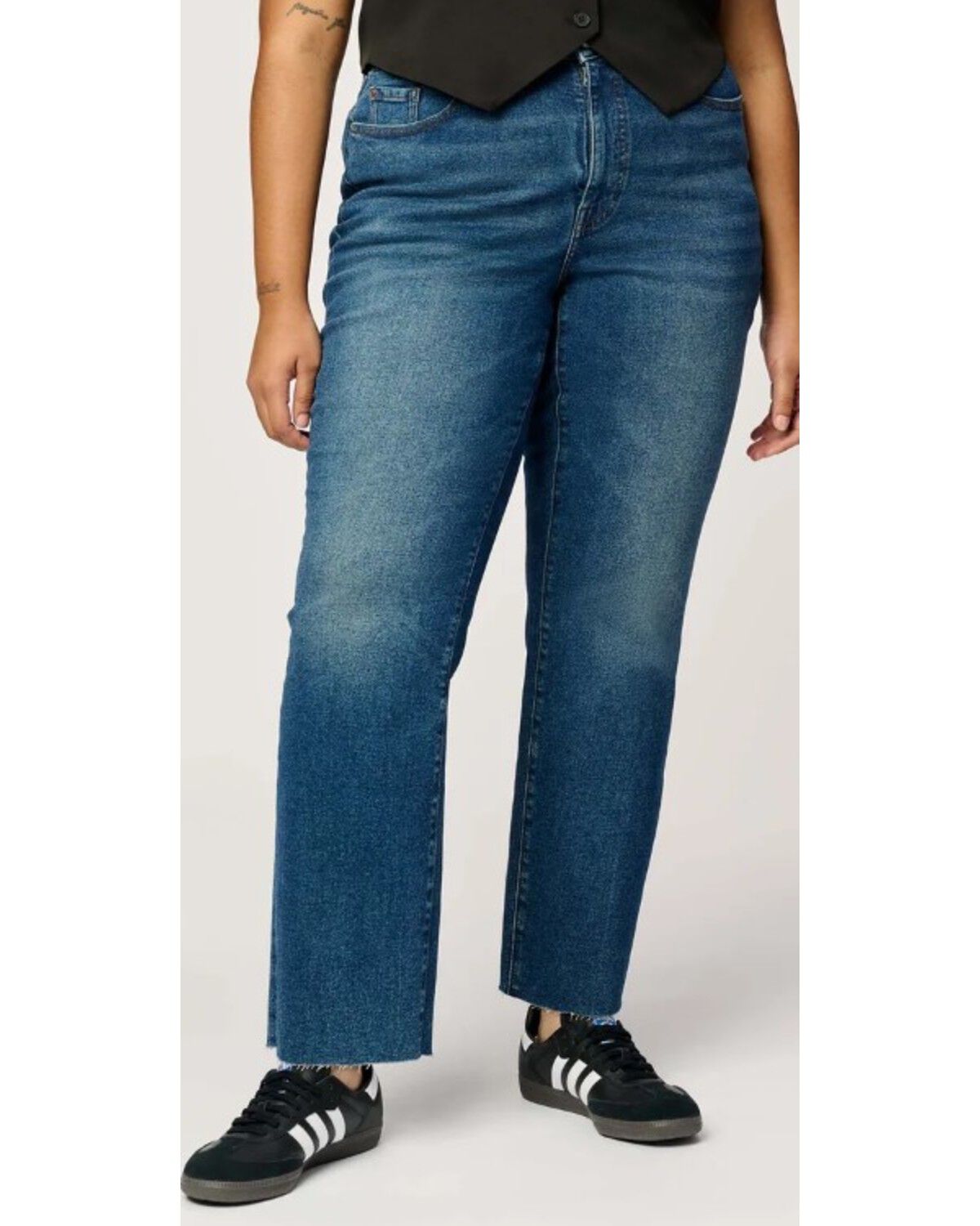 Image #1 - Warp + Weft Women's Ase Dark Wash High Rise Straight Stretch Denim Jeans - Plus, Dark Wash, hi-res