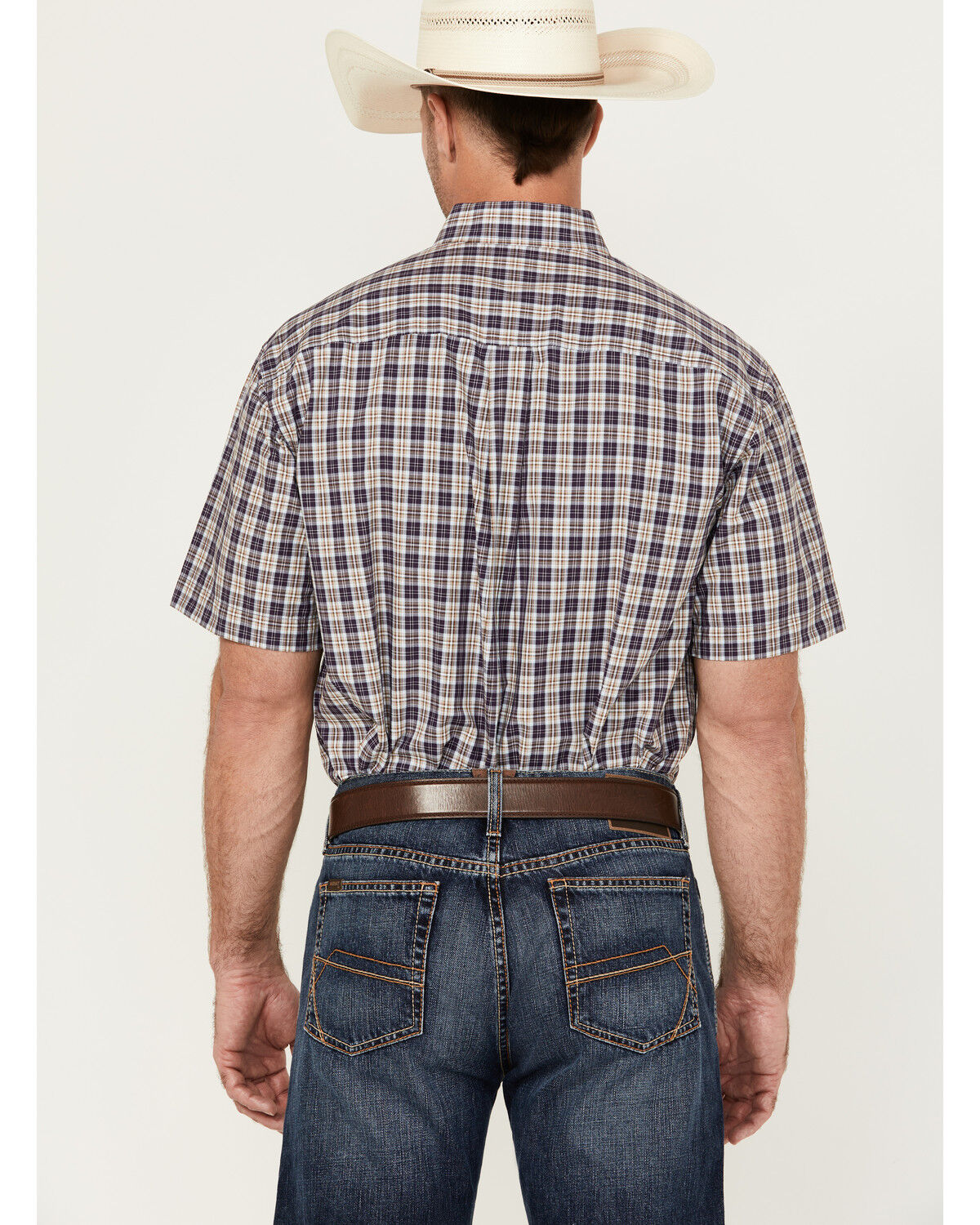 Image #4 - Cinch Men's Plaid Print Short Sleeve Button-Down Western Shirt, Purple, hi-res