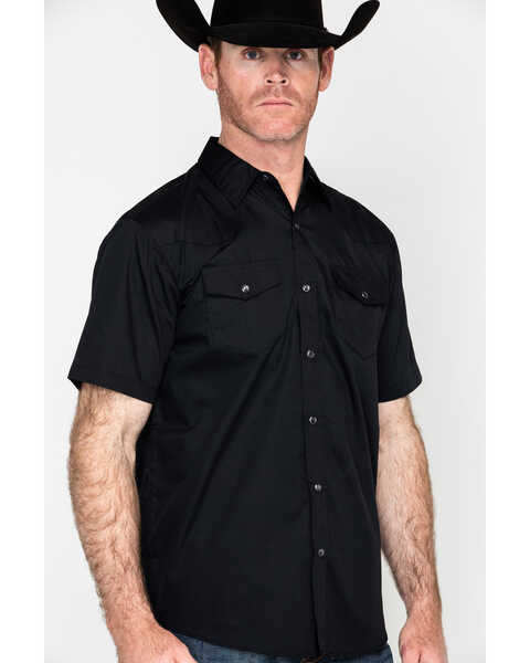 Image #5 - Gibson Men's Solid Short Sleeve Snap Western Shirt - Big, Black, hi-res