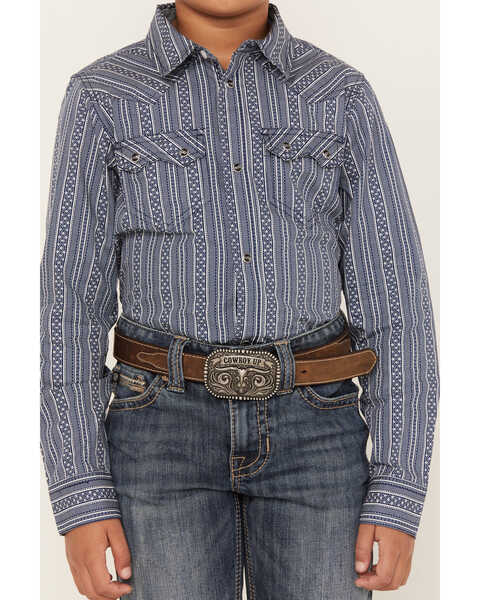 Image #3 - Cody James Boys' Apollo Striped Long Sleeve Western Snap Shirt, Navy, hi-res