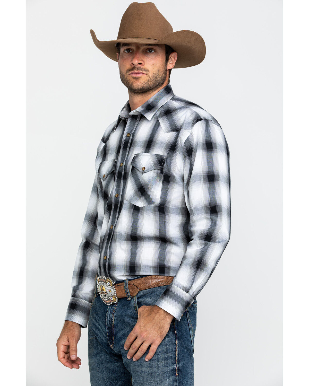 Image #3 - Pendleton Men's White Frontier Large Plaid Long Sleeve Snap Western Shirt, White, hi-res