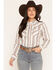 Image #1 - Ely Walker Women's Boot Barn Exclusive Striped Long Sleeve Pearl Snap Western Shirt, Ivory, hi-res