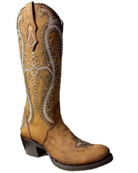 Image #1 - Corral Women's Shedron Embroidered & Studded Tall Western Boots - Round Toe, Brown, hi-res
