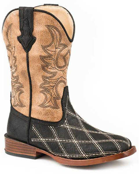 Roper Youth Boys' Embroidery Foot Western Boots - Square Toe, Black, hi-res