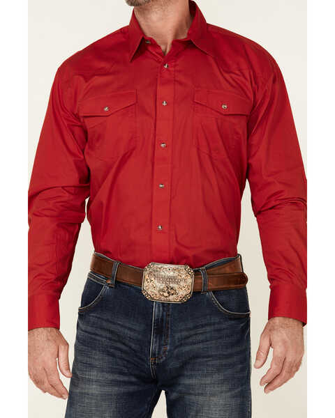 Roper Men's Amarillo Collection Solid Long Sleeve Western Shirt, Red, hi-res