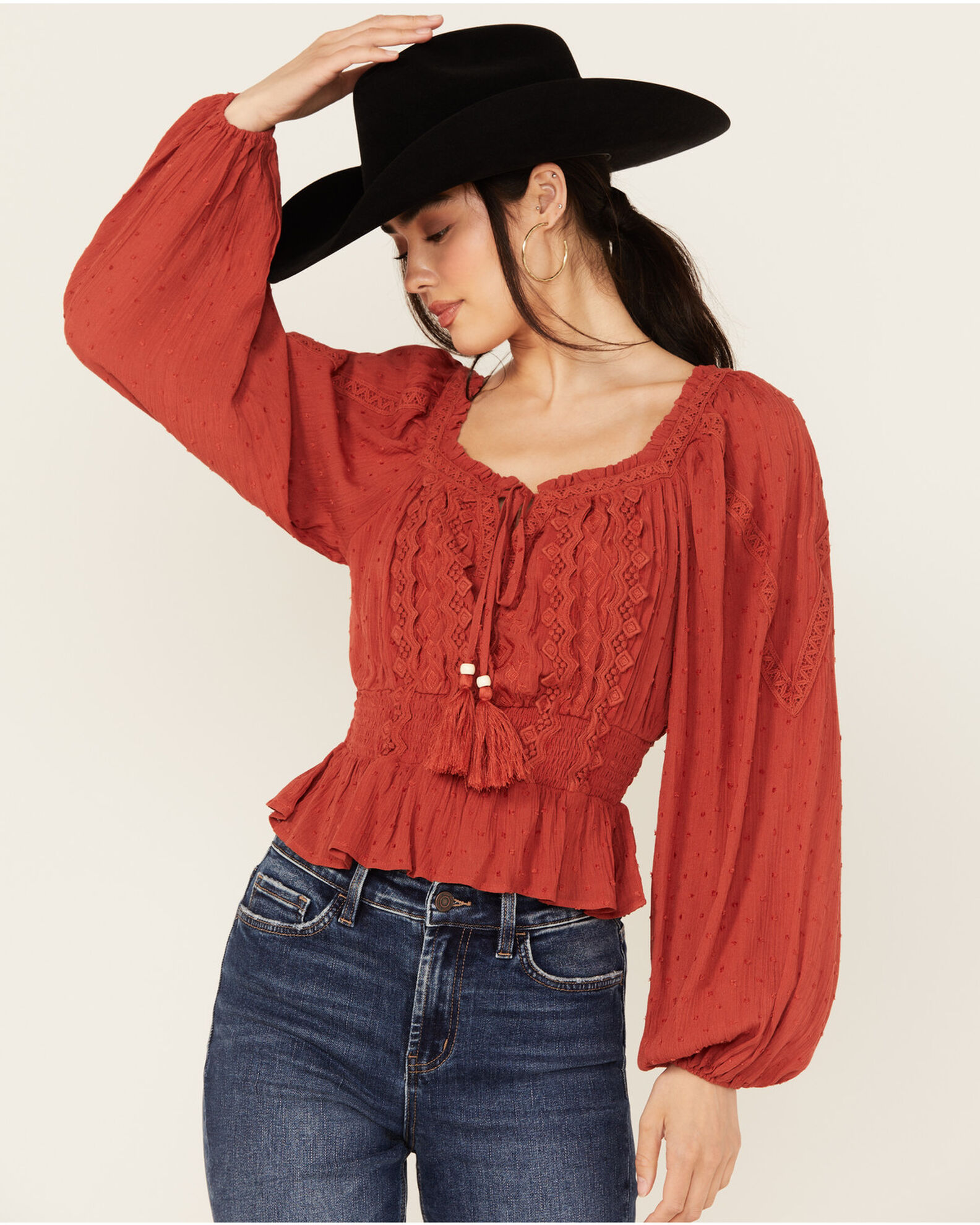 Long sleeve peasant top outlet
