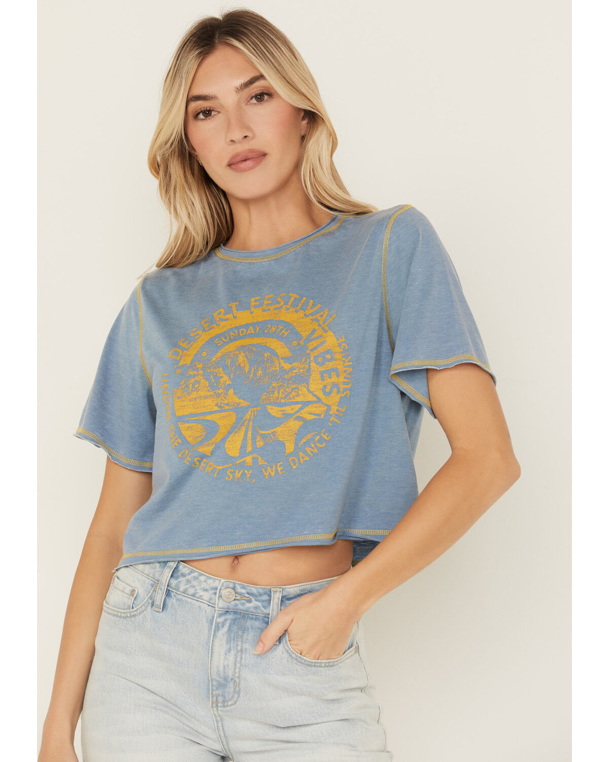 Image #1 - Cleo + Wolf Women's Desert Festival Short Sleeve Graphic Tee, Steel Blue, hi-res