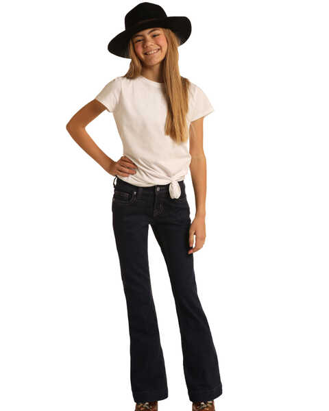 Image #5 - Rock & Roll Denim Girls' Basic Trouser Jeans, Blue, hi-res