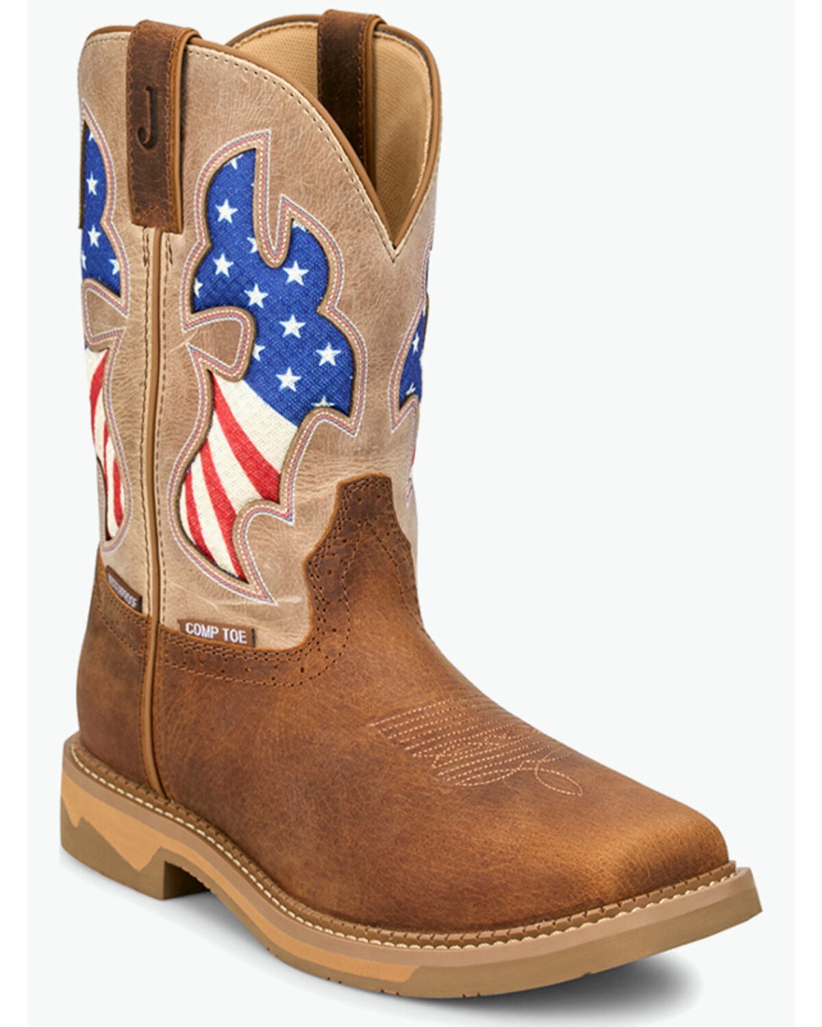 Image #1 - Justin Men's 11" Bolt Waterproof Pull-On Work Boots - Composite Toe, Brown, hi-res