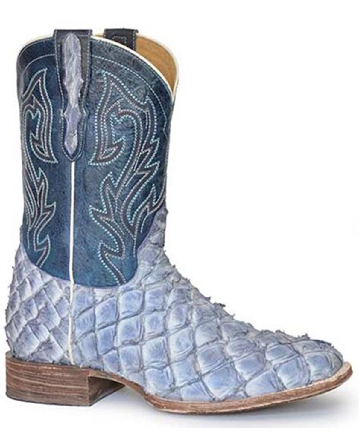 Image #1 - Stetson Men's Predator Exotic Pirarucu Western Boots - Broad Square Toe, Blue, hi-res