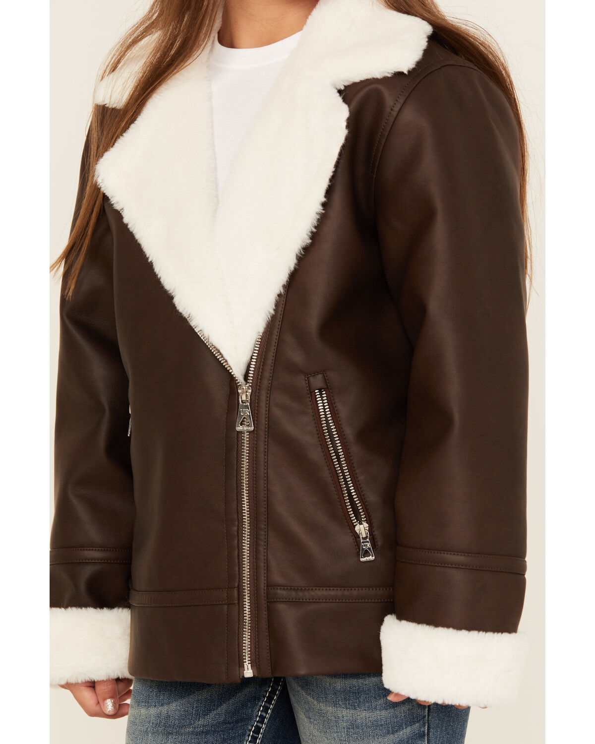 Image #3 - Urban Republic Girls' Sherpa Lined Moto Jacket, Tan, hi-res