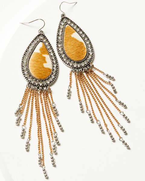 Image #1 - Cowgirl Confetti Women's American Honey Hair-On Chain Fringe Earrings, Silver, hi-res