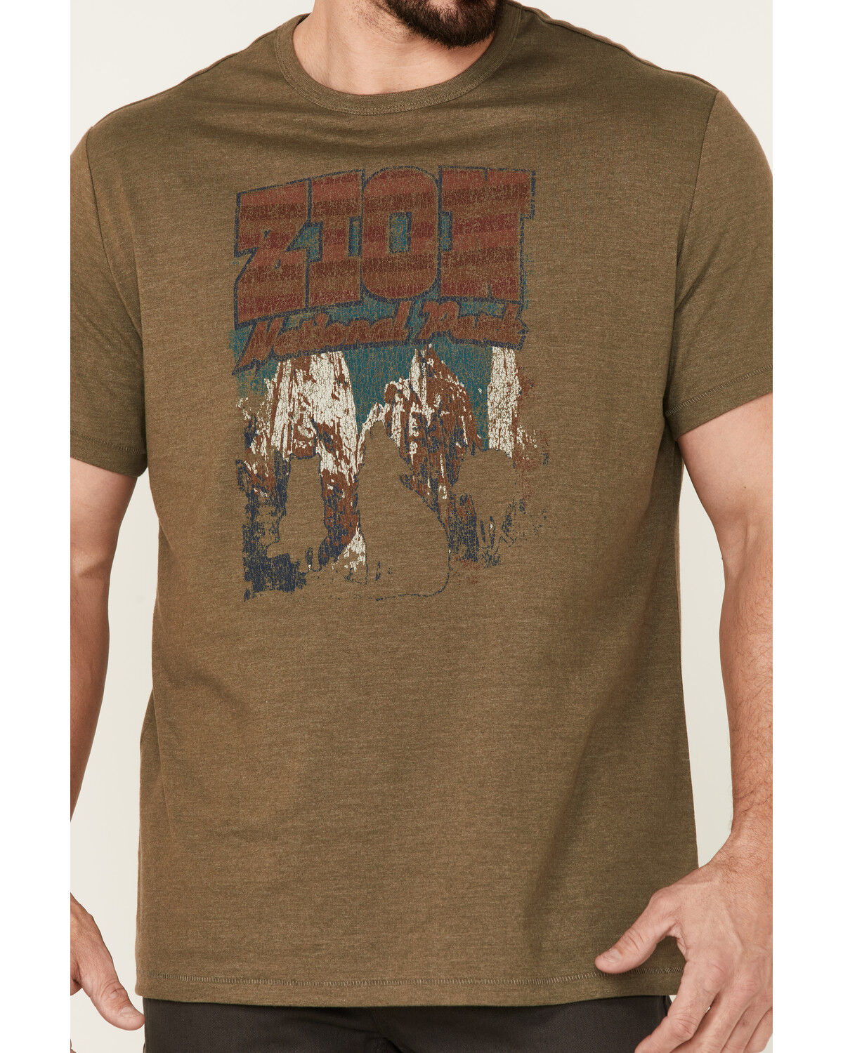 Image #3 - Brothers and Sons Men's Olive Zion National Park Graphic Short Sleeve T-Shirt, Olive, hi-res