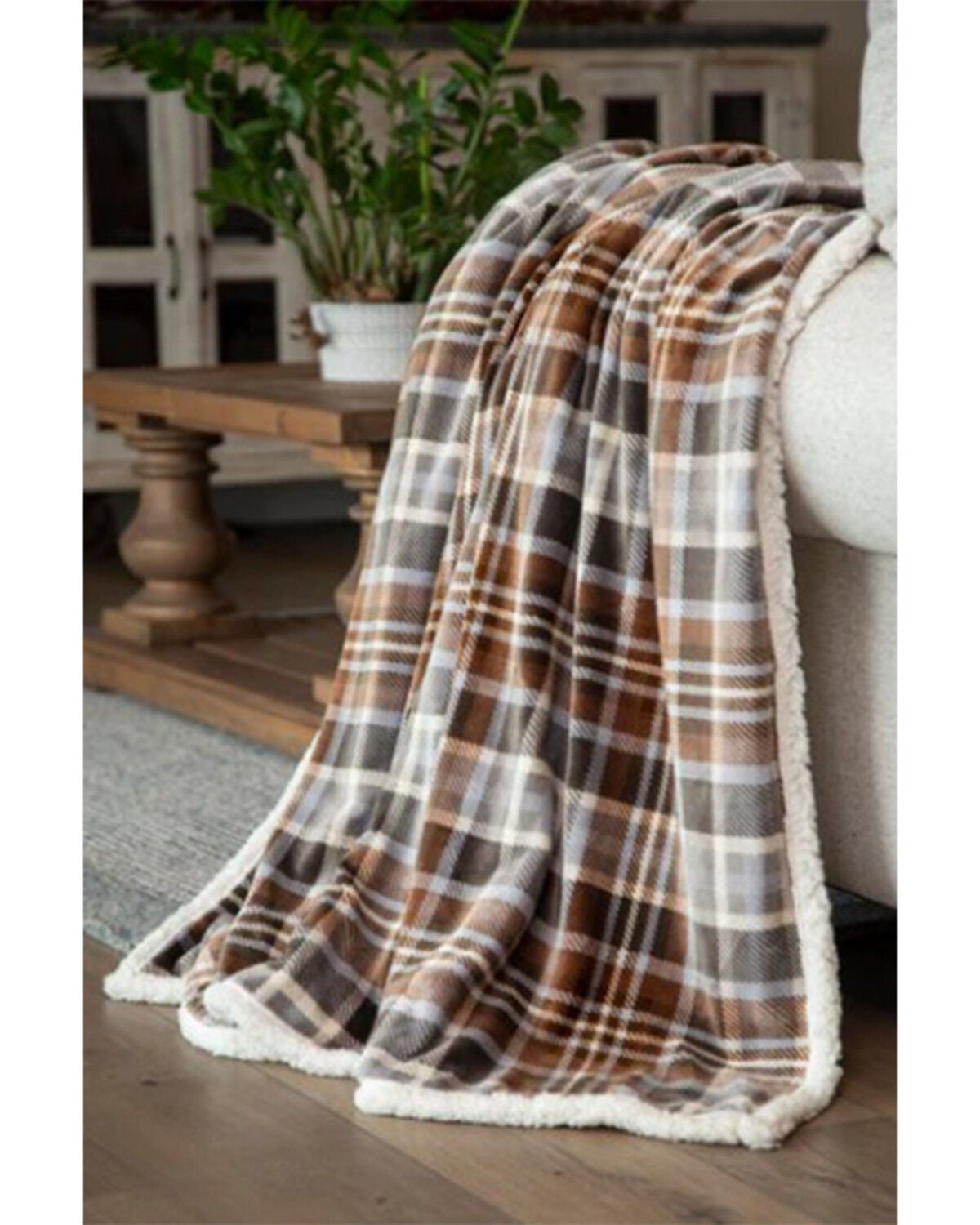 Carstens Home Plaid Plush Sherpa Throw, Grey, hi-res