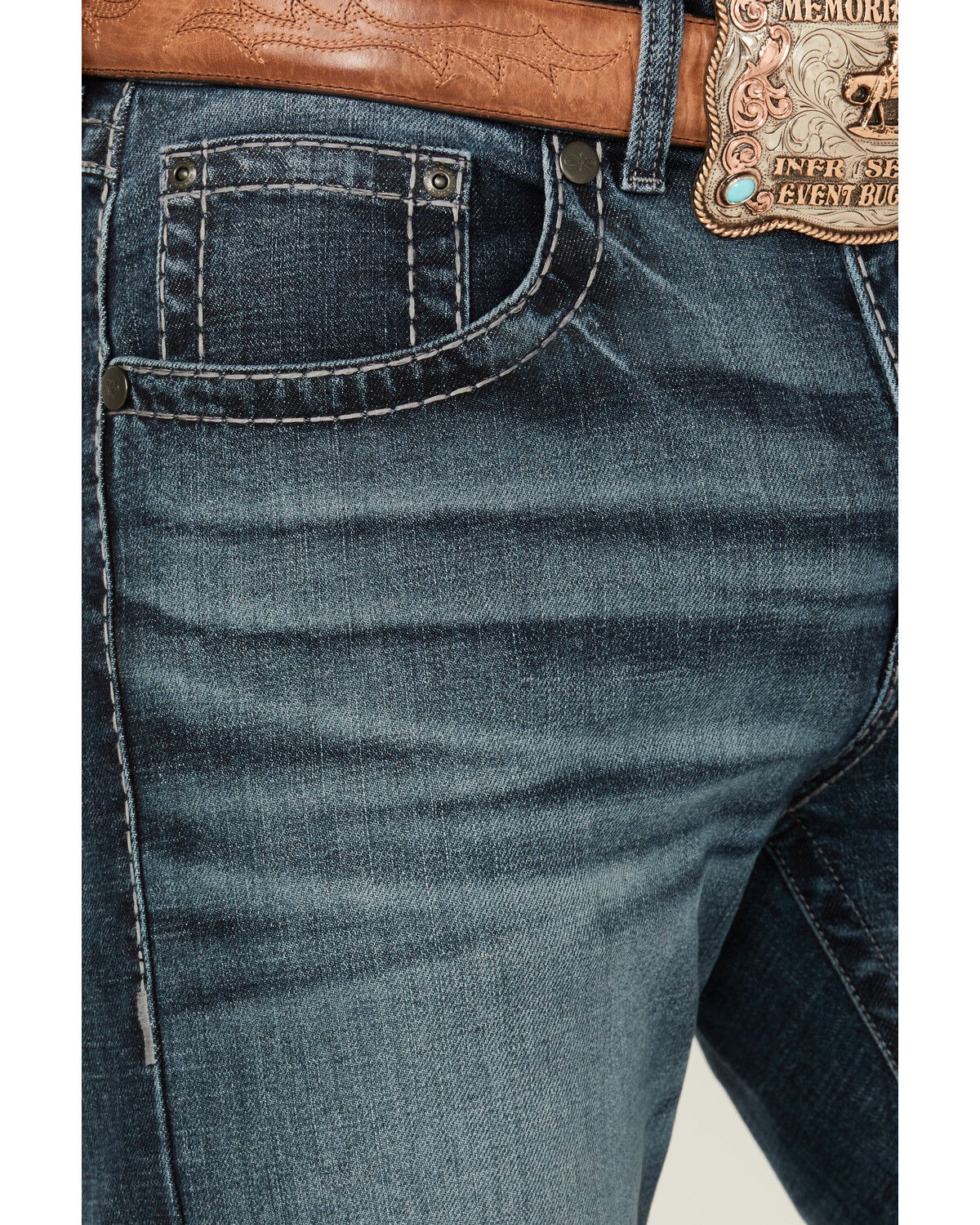 Image #2 - Rock 47 by Wrangler Men's Lander Dark Wash Slim Bootcut Stretch Denim Jeans, Light Wash, hi-res