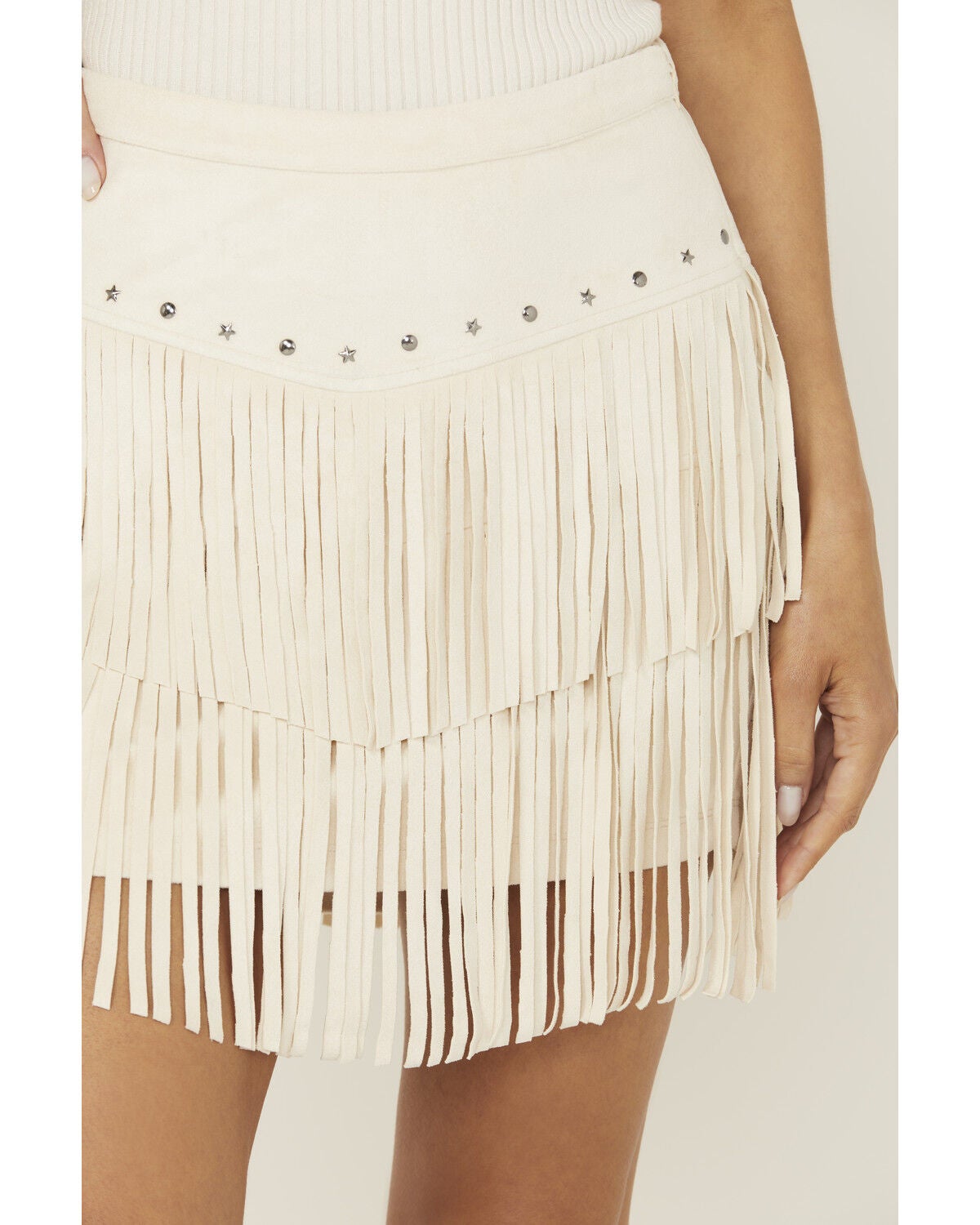 Image #2 - Rock & Roll Denim Women's Fringe Studded Skirt, , hi-res