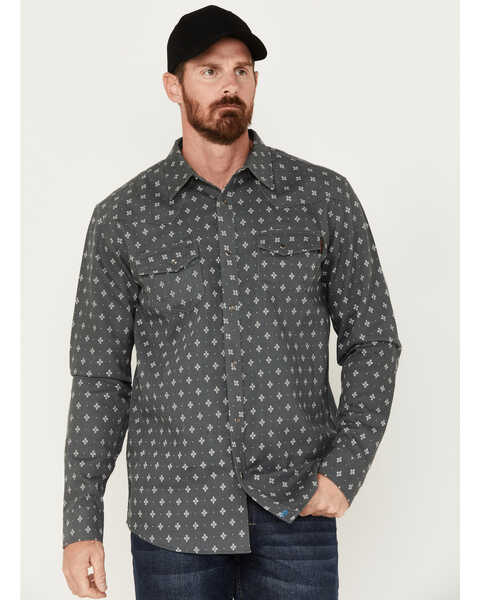 Cody James Men's FR Geo Print Long Sleeve Snap Work Shirt , Charcoal, hi-res