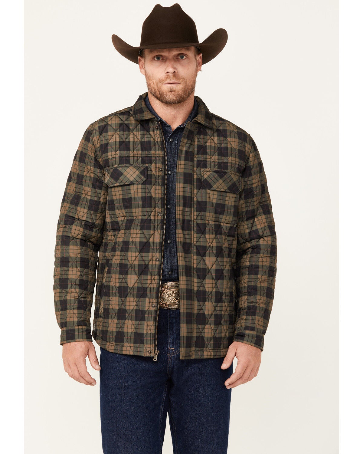 Cody James Men's Prescott Plaid Print Puffer Jacket, Black, hi-res