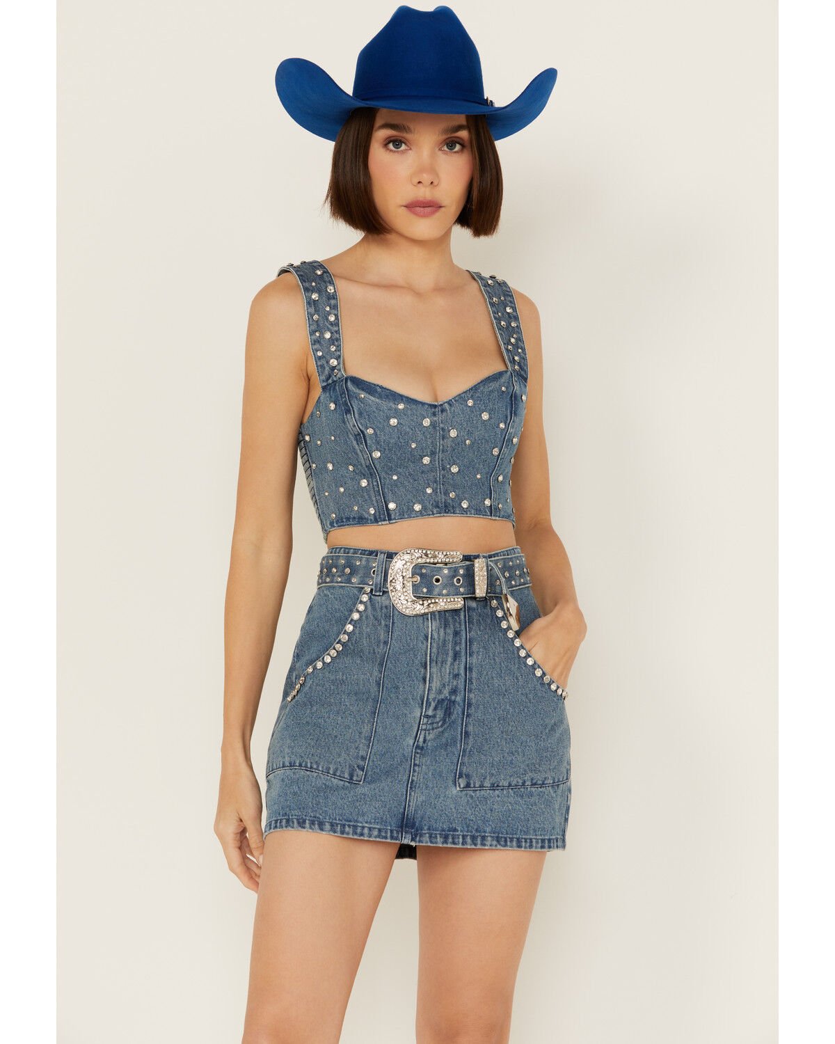 Image #1 - Show Me Your Mumu Women's Dover Embellished Corset Denim Top, , hi-res