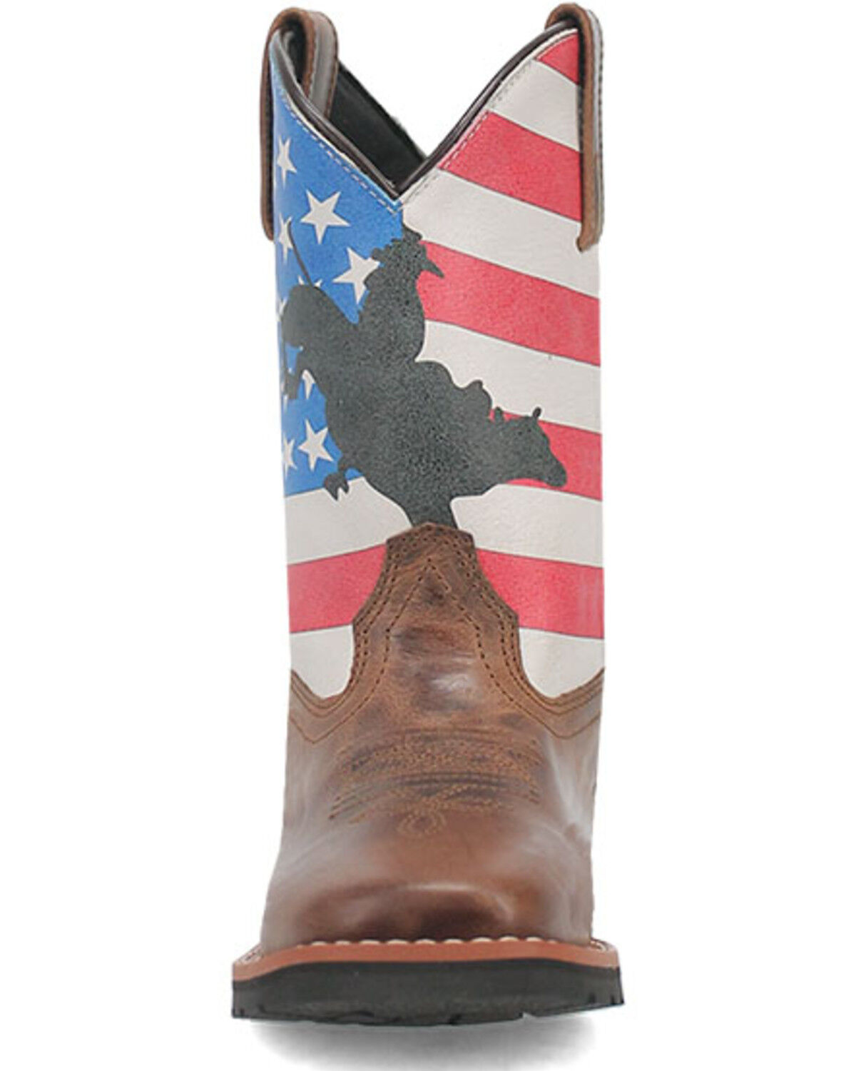 Image #4 - Dan Post Boys' Buckin' Around In The Buck Patriotic Western Boots - Broad Square Toe, Brown, hi-res
