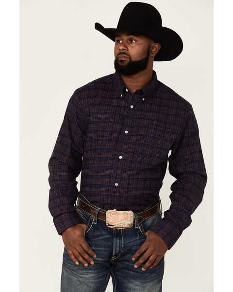 Image #1 - Cody James Core Brutus Dobby Geo Print Long Sleeve Button-Down Western Shirt , Navy, hi-res