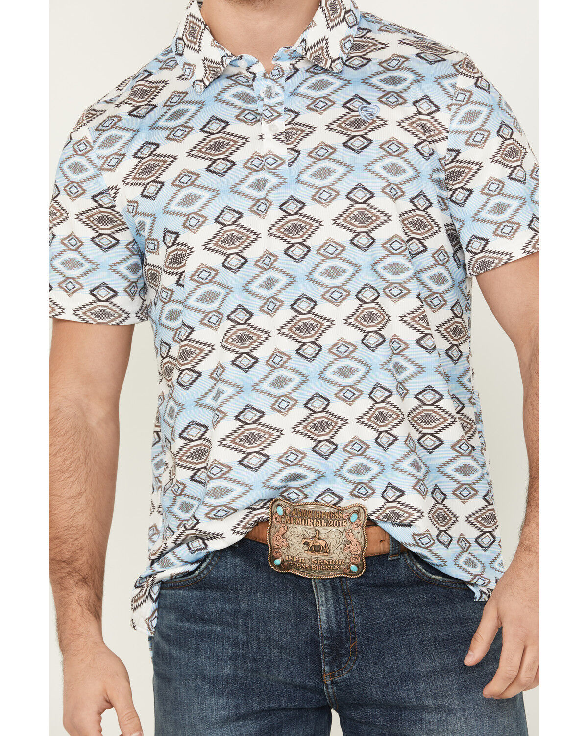 Image #3 - Rock & Roll Denim Men's Southwestern Striped Short Sleeve Polo, White, hi-res