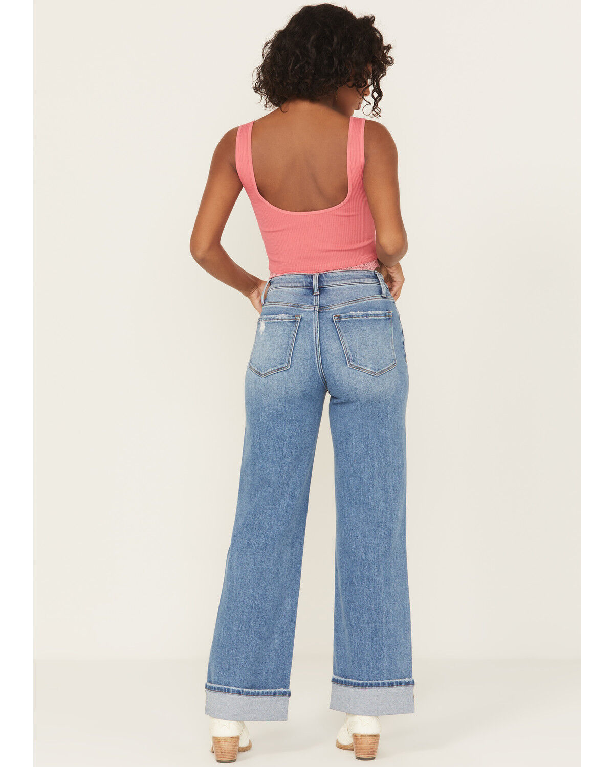 Image #3 - Vervet Women's Medium Wash High Rise Cuffed Wide Leg Denim Jeans, Medium Wash, hi-res