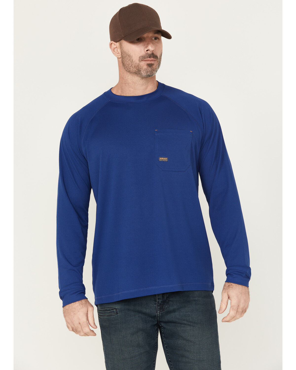 Image #2 - Ariat Men's Rebar Heat Fighter Work Hard Long Sleeve Pocket Work Shirt, Medium Blue, hi-res