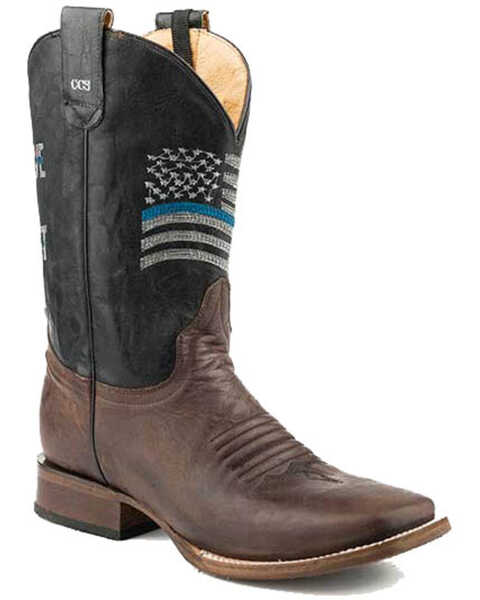 Image #1 - Roper Men's Thin Blue Line Western Boots - Broad Square Toe, Brown, hi-res