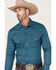 Image #2 - Rock & Roll Denim Men's All-Over Horseshoe Print Long Sleeve Snap Western Shirt , Turquoise, hi-res