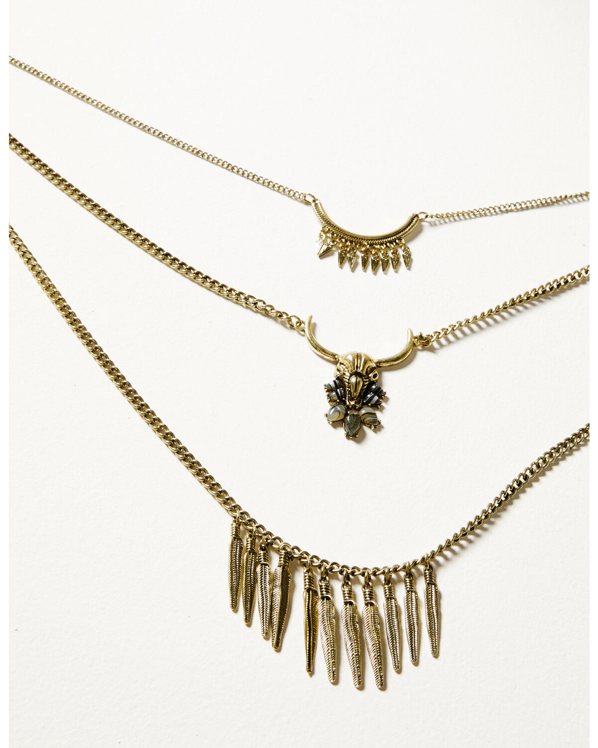 Image #1 - Shyanne Women's Soleil Steer Head Layered Necklace, Gold, hi-res