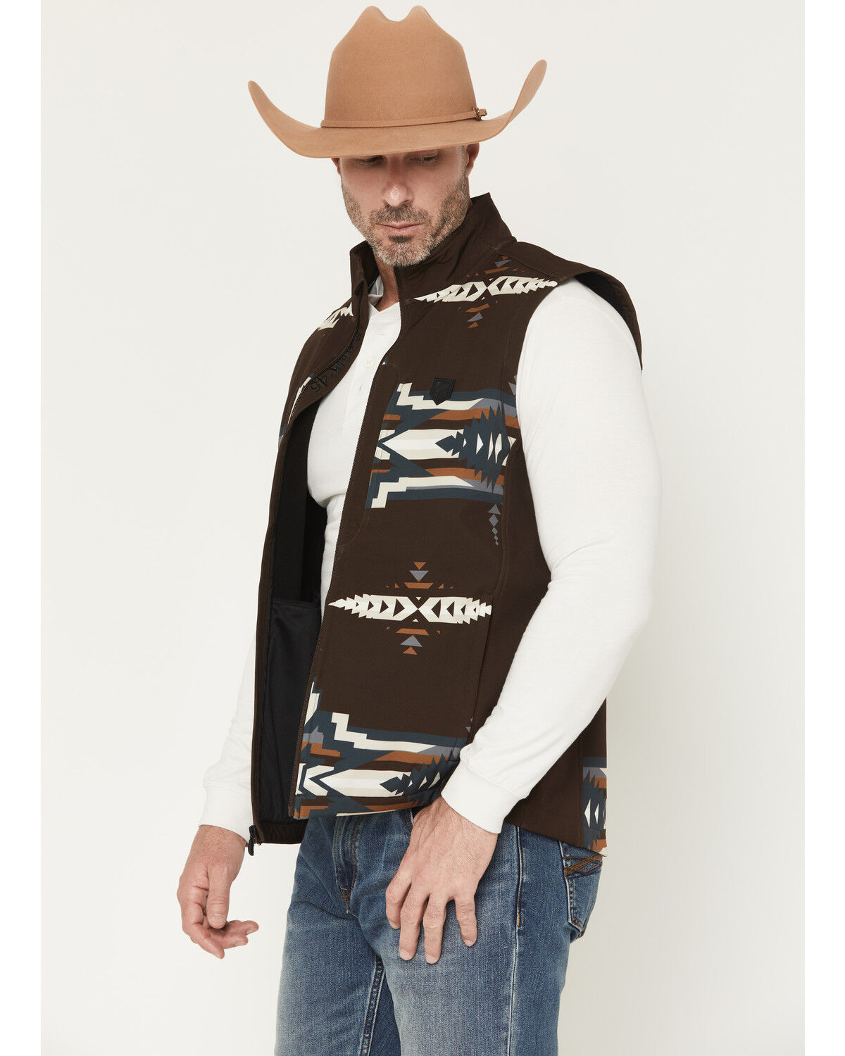 Image #2 - RANK 45® Men's Kapow Southwestern Print Insulated Bomber Vest, Brown, hi-res