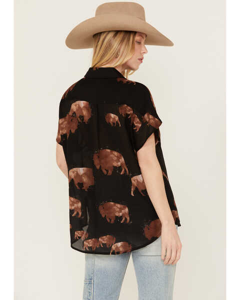 Image #4 - Ariat Women's Badland Buffalo Print Short Sleeve Button-Down Shirt, Black, hi-res