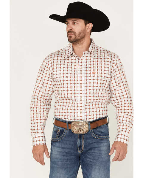 Panhandle Select Men's Southwestern Print Long Sleeve Shirt, Maroon, hi-res