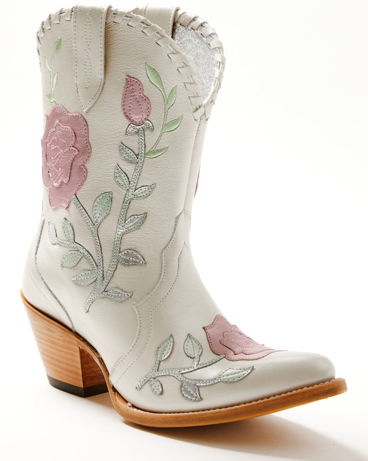 Image #1 - Ariat Women's Arrosa Overlay Metallic Short Western Boots - Round Toe, Ivory, hi-res