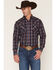Image #1 - Ely Walker Men's Plaid Print Long Sleeve Pearl Snap Western Shirt, Navy, hi-res
