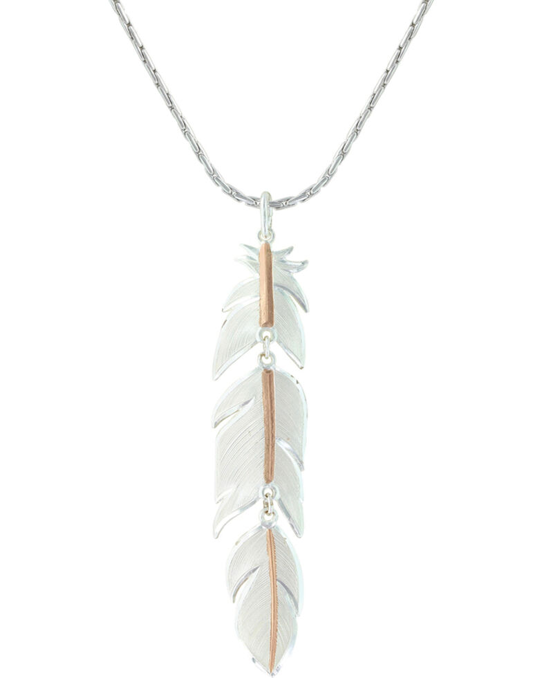 Montana Silversmiths Women's Rose Gold Plume Feather Necklace , Silver, hi-res