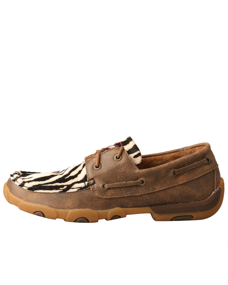 Twisted X Women's Zebra Hair On Hide Boat Shoes, Brown, hi-res