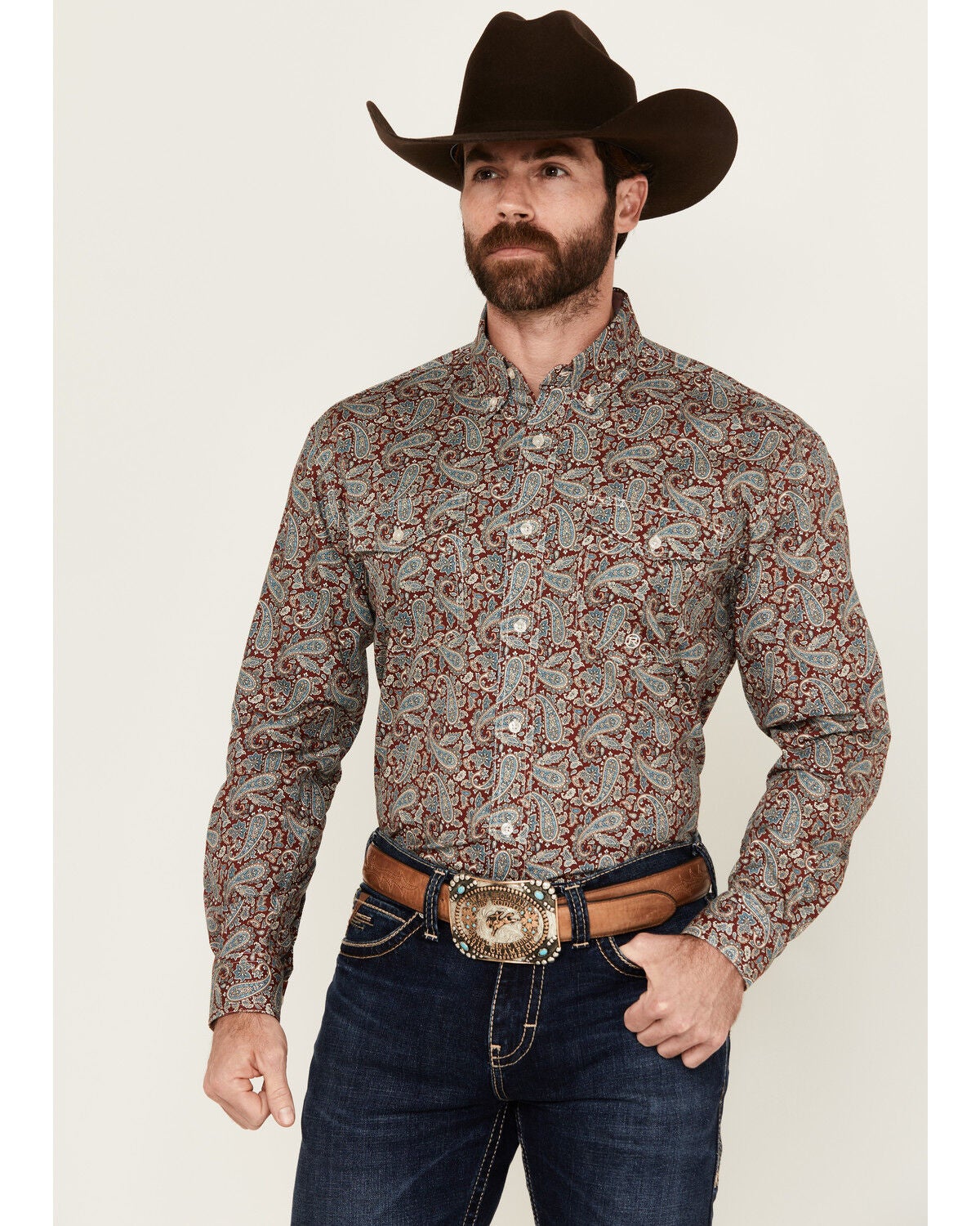 Roper Men's Amarillo Paisley Print Long Sleeve Button-Down Western Shirt, Multi, hi-res
