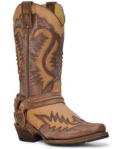 Stetson Men's Outlaw Washed Overlay Vamp Performance Western Boots - Snip Toe , Tan, hi-res