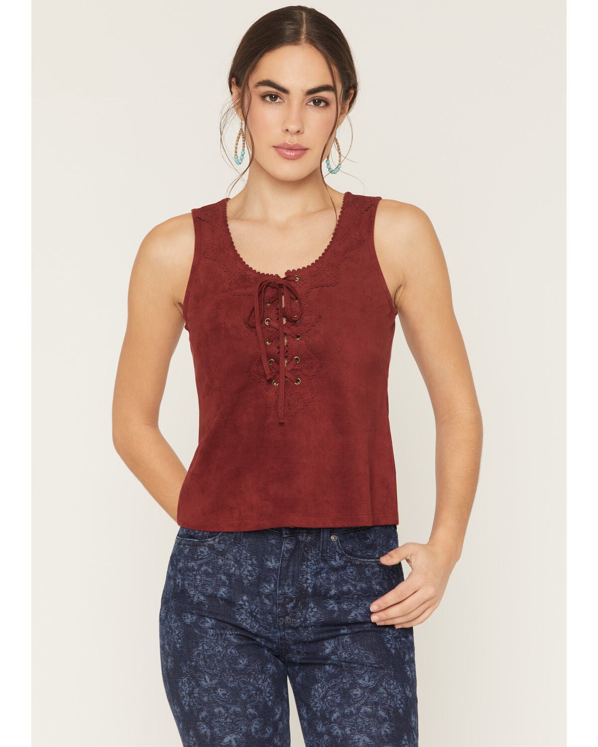 Image #3 - Shyanne Women's Cut Out Tie-Front Tank, Burgundy, hi-res