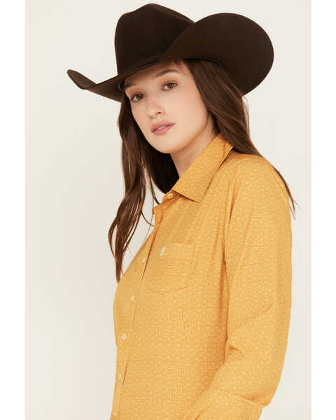 Image #2 - Cinch Women's ARENAFLEX Printed Long Sleeve Button-Down Western Shirt , Gold, hi-res