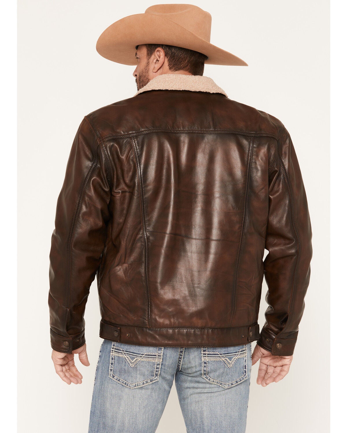 Image #4 - Cripple Creek Men's Sherpa Lined Concealed Carry Trucker Jacket, Brown, hi-res