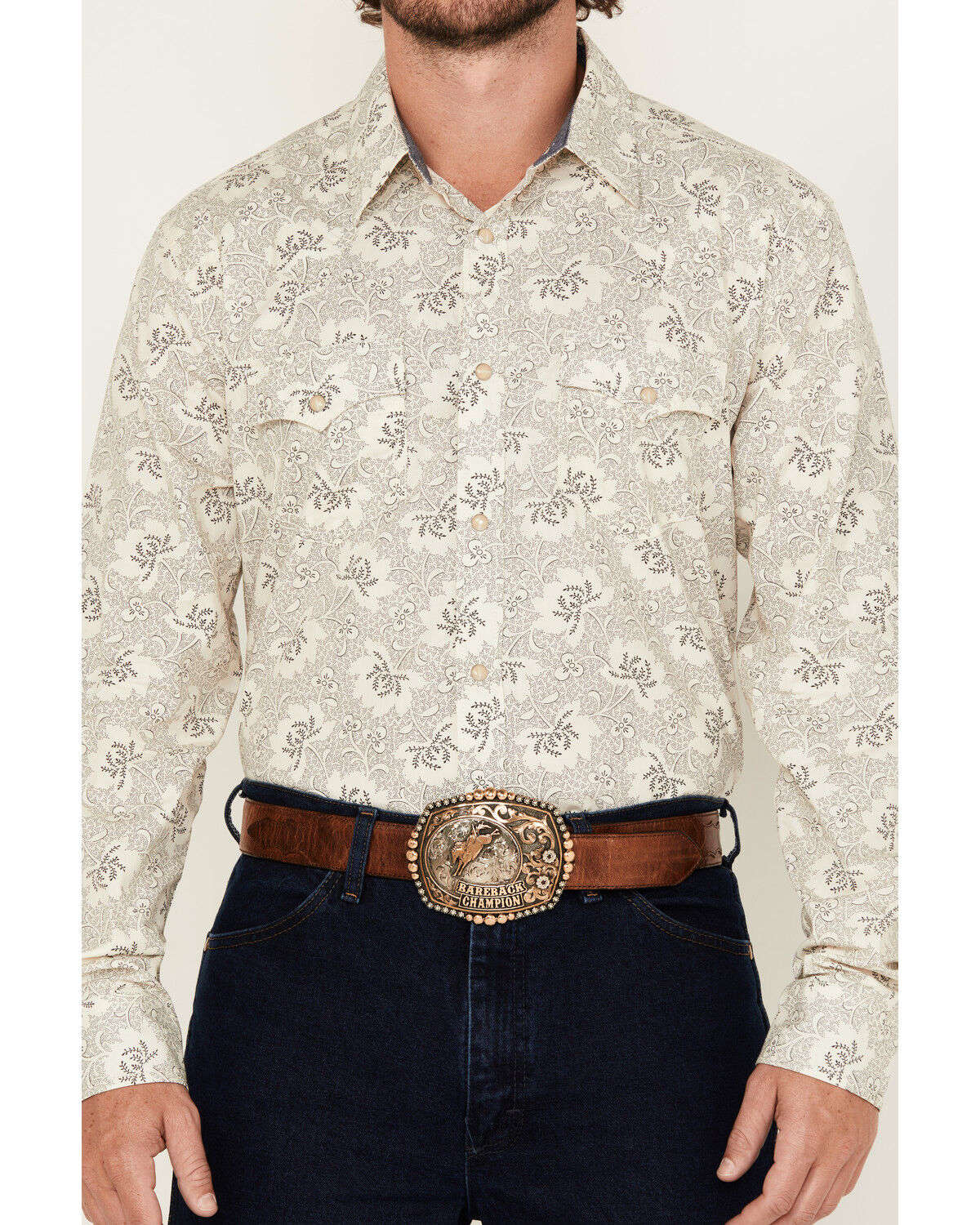 Image #3 - Cody James Men's Treven Floral Print Long Sleeve Snap Western Shirt, Cream, hi-res