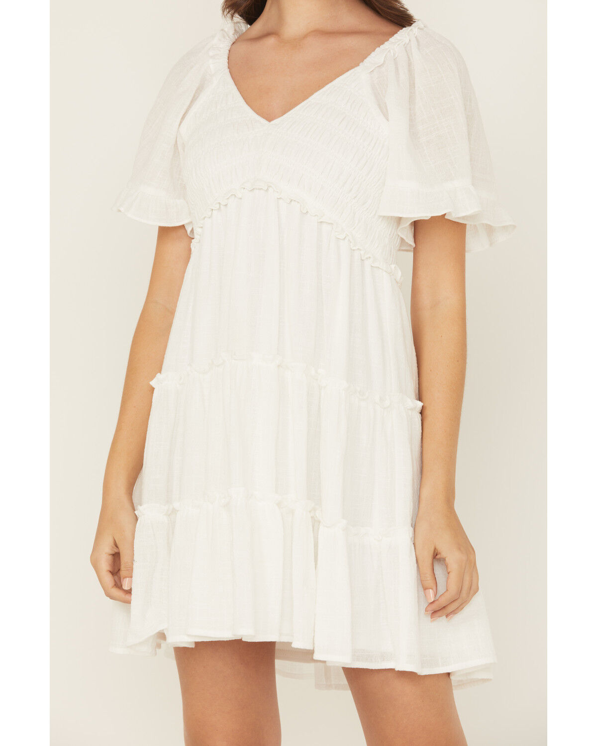 Image #3 - Yura Women's Solid Smocked Short Sleeve Mini Dress, White, hi-res