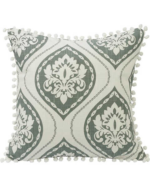 Image #1 - HiEnd Accents Graphic Print Pillow with Pom Trim, Green, hi-res