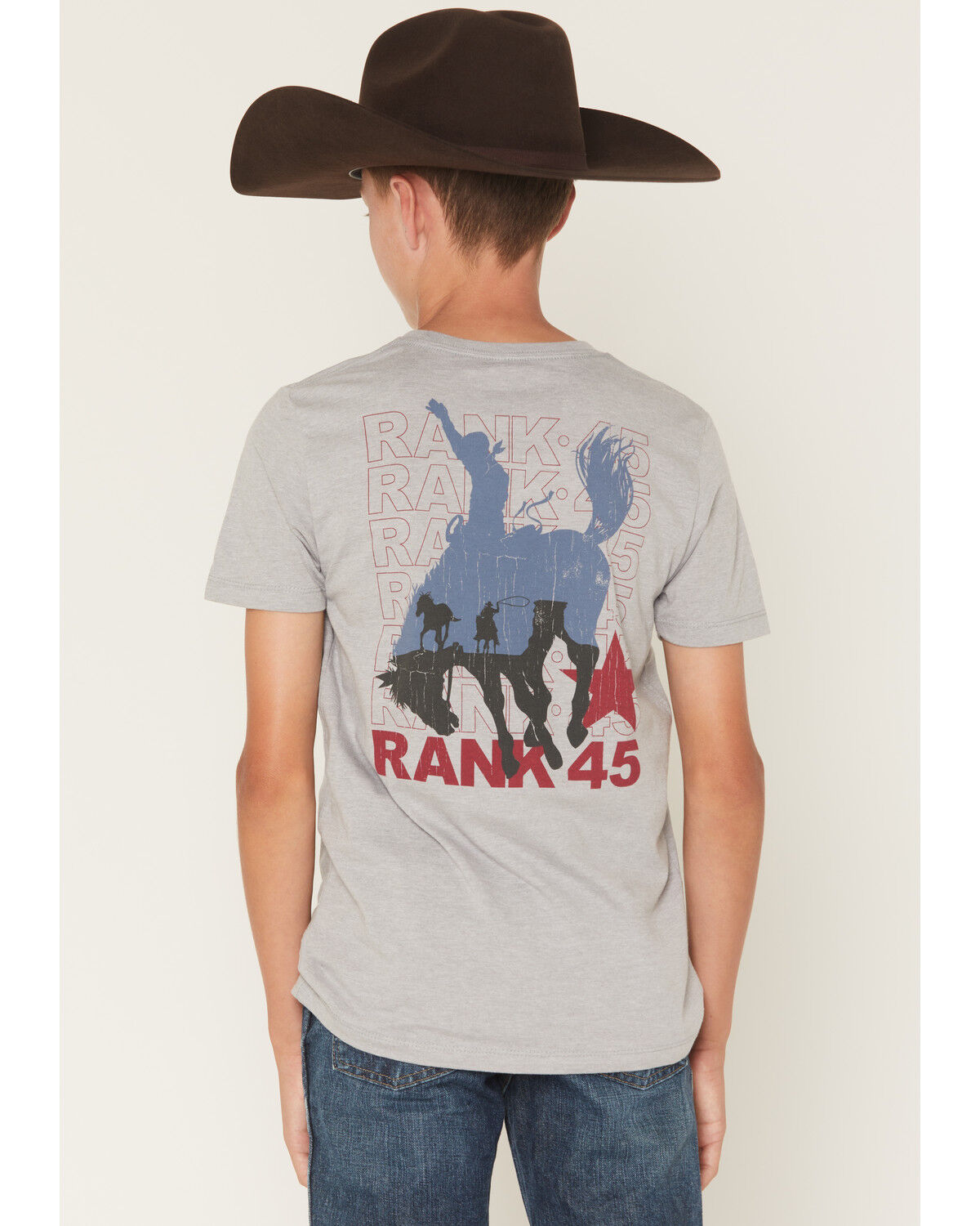 Image #1 - RANK 45® Boys' Americana Cowboy Logo Short Sleeve Graphic T-Shirt, Silver, hi-res