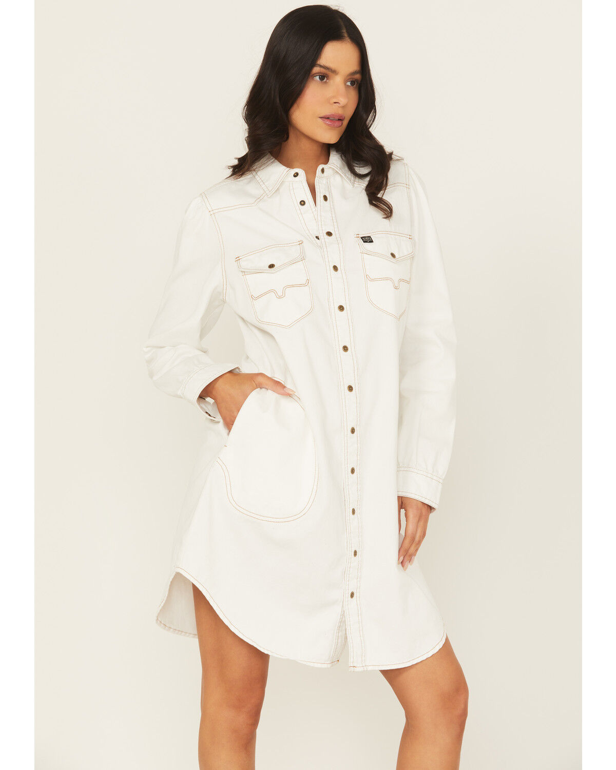 Image #1 - Kimes Ranch Women's Rox Long Sleeve Snap Cropped Western Mini Dress, White, hi-res