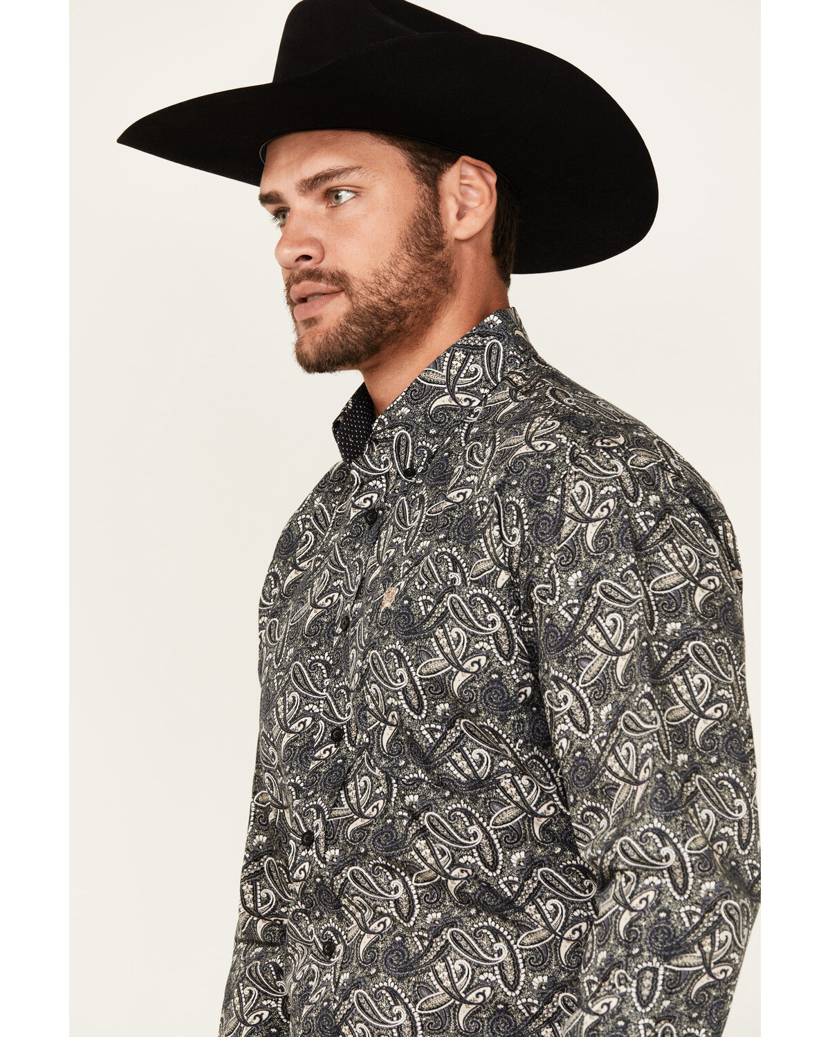 Image #1 - Cinch Men's Paisley Print Long Sleeve Button-Down Western Shirt, Black, hi-res