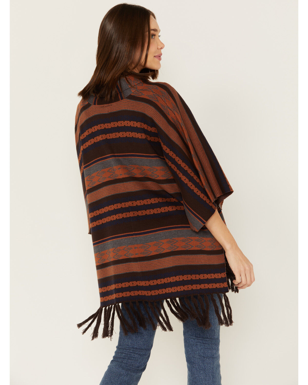Image #4 - Cruel Girl Women's Southwestern Striped Print Poncho, Brown, hi-res